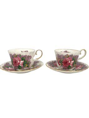 Allyn Nelson Collection Fine Bone China Floral Rose Teacup Saucer Set Of 2